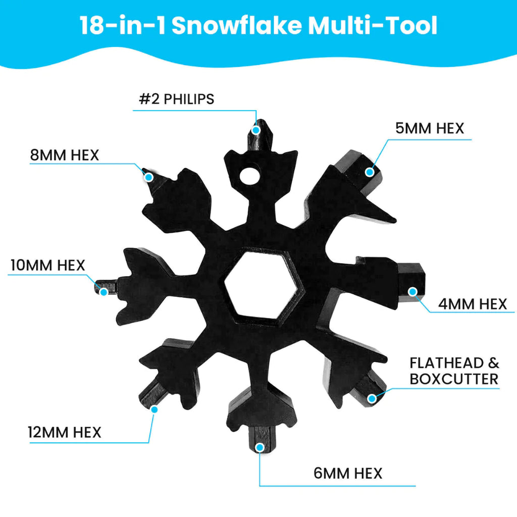 18-in-1 Snowflake Multi-Tool - Portable Stainless Steel Keychain Tool