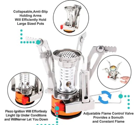Portable Camping Stove Set - Complete Aluminum Cookware with Gas Burner