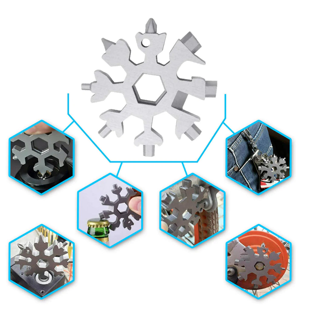 18-in-1 Snowflake Multi-Tool - Portable Stainless Steel Keychain Tool