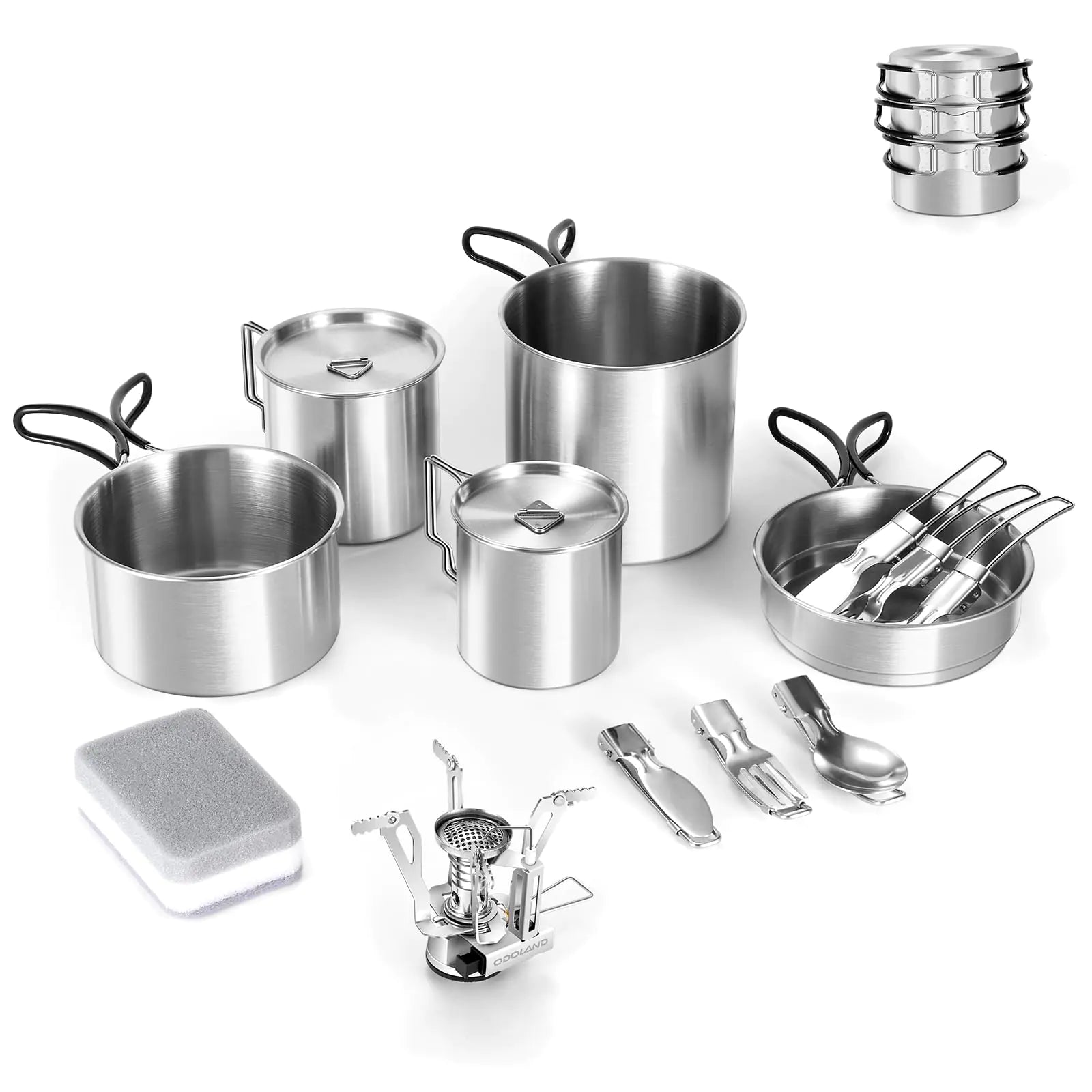 Odoland 13-Piece Stainless Steel Camping Cookware Set with Portable Stove