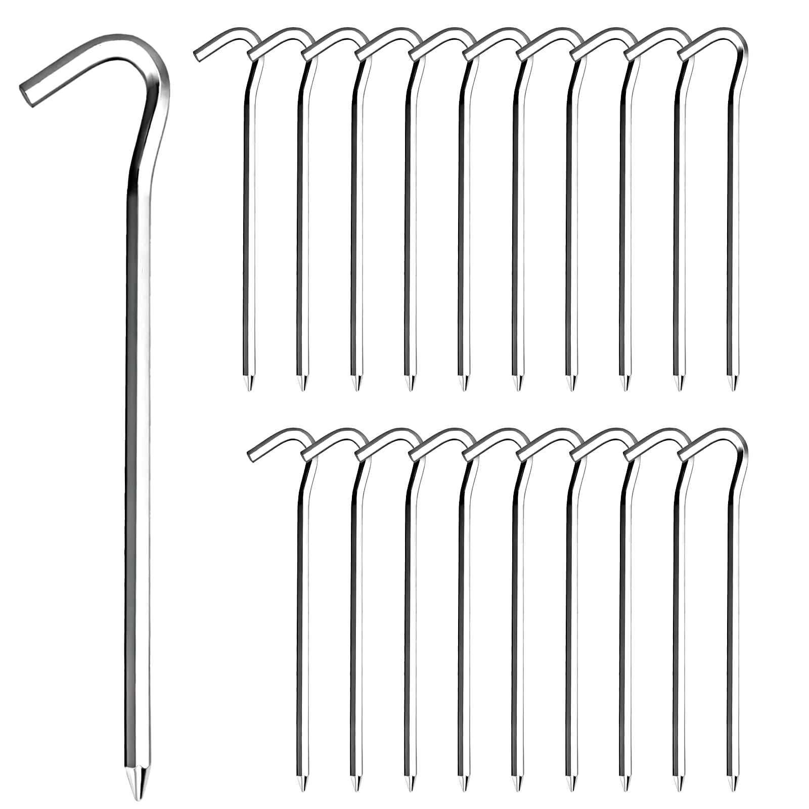20-Pack Heavy-Duty Tent Stakes - 7" Aluminum Camping Pegs with Hooks