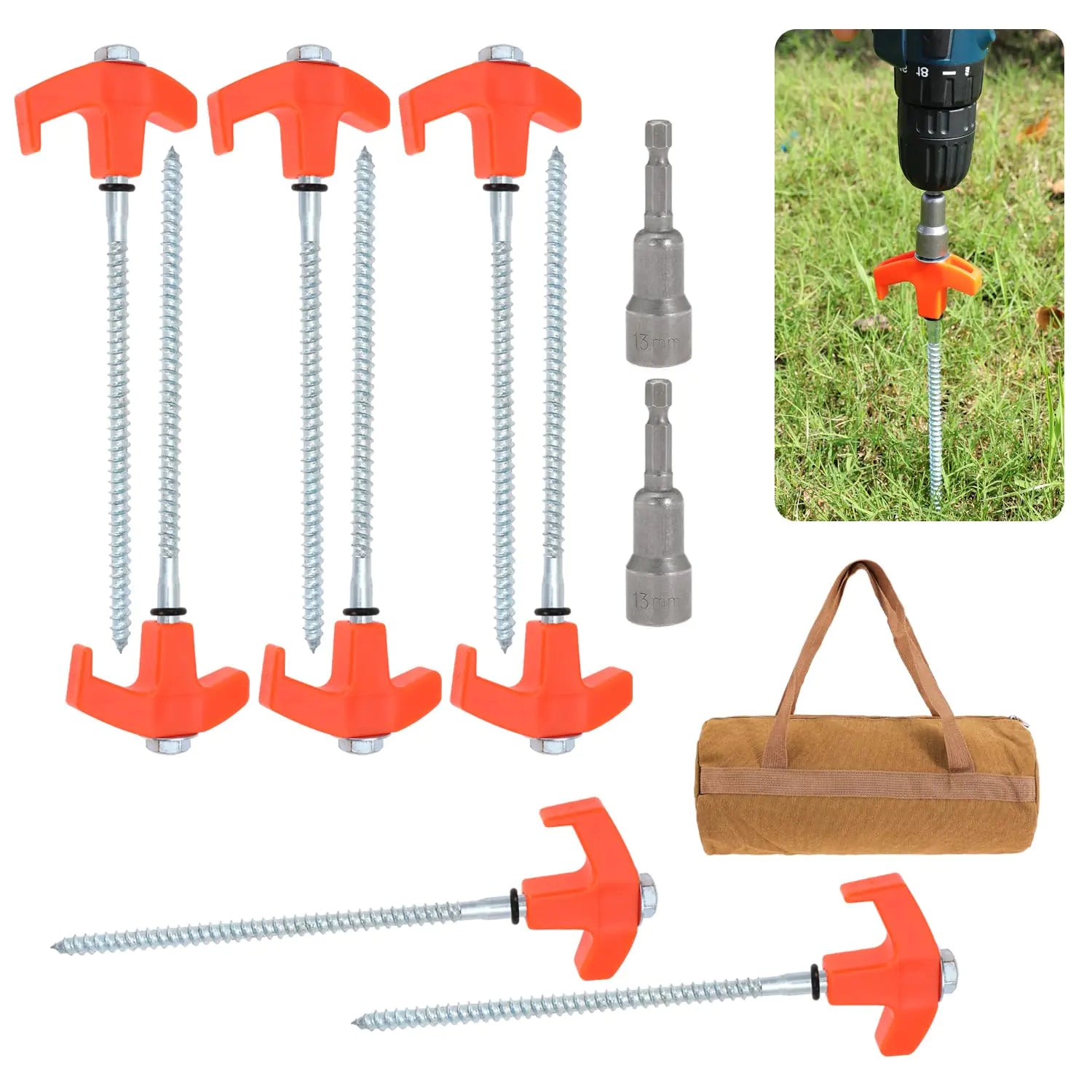 8" Screw in Tent Stakes 8Pcs - Ground Anchors Screw in Screw in Tent Stakes Heavy Duty Tent Pegs Camping StakesPegs Camping Stakes Tent Stakes for Outdoor Camping (8)