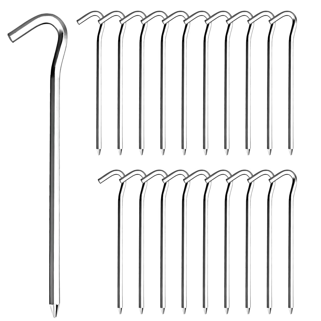20-Pack Heavy-Duty Tent Stakes - 7" Aluminum Camping Pegs with Hooks