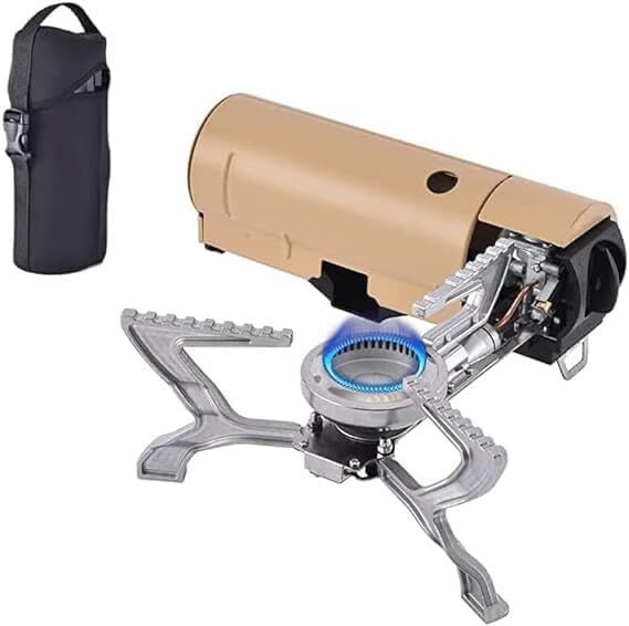 2500W Portable Camping Stove Foldable Butane Stove Indoor/Outdoor Cooking Suitable for Picnic, Backpacking Hiking, Adventure, Home, Travel, Outdoor Patio, RV Trip (Khaki)