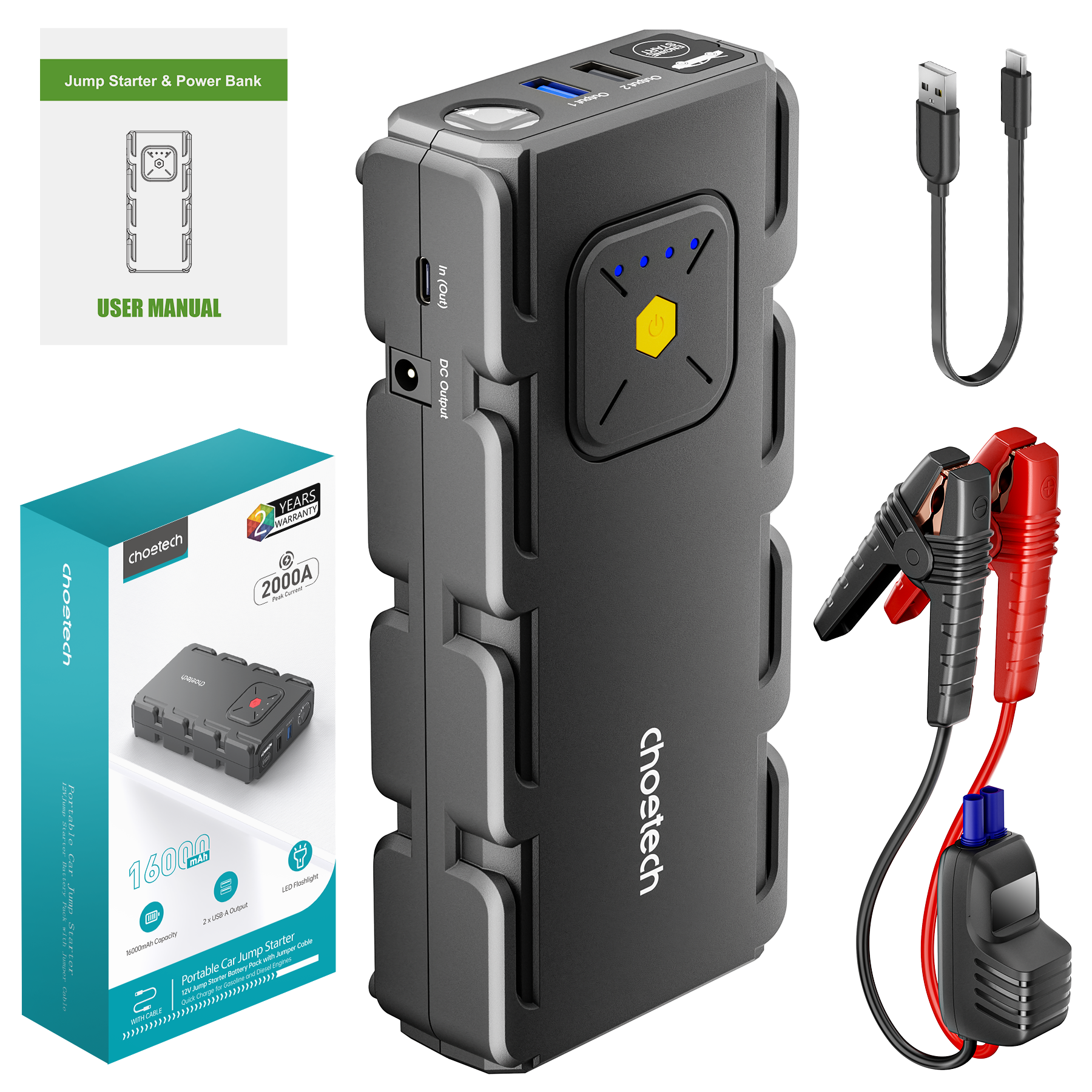 CHOETECH TC0009 16000mAh Portable Car Jump Starter with Emergency Light