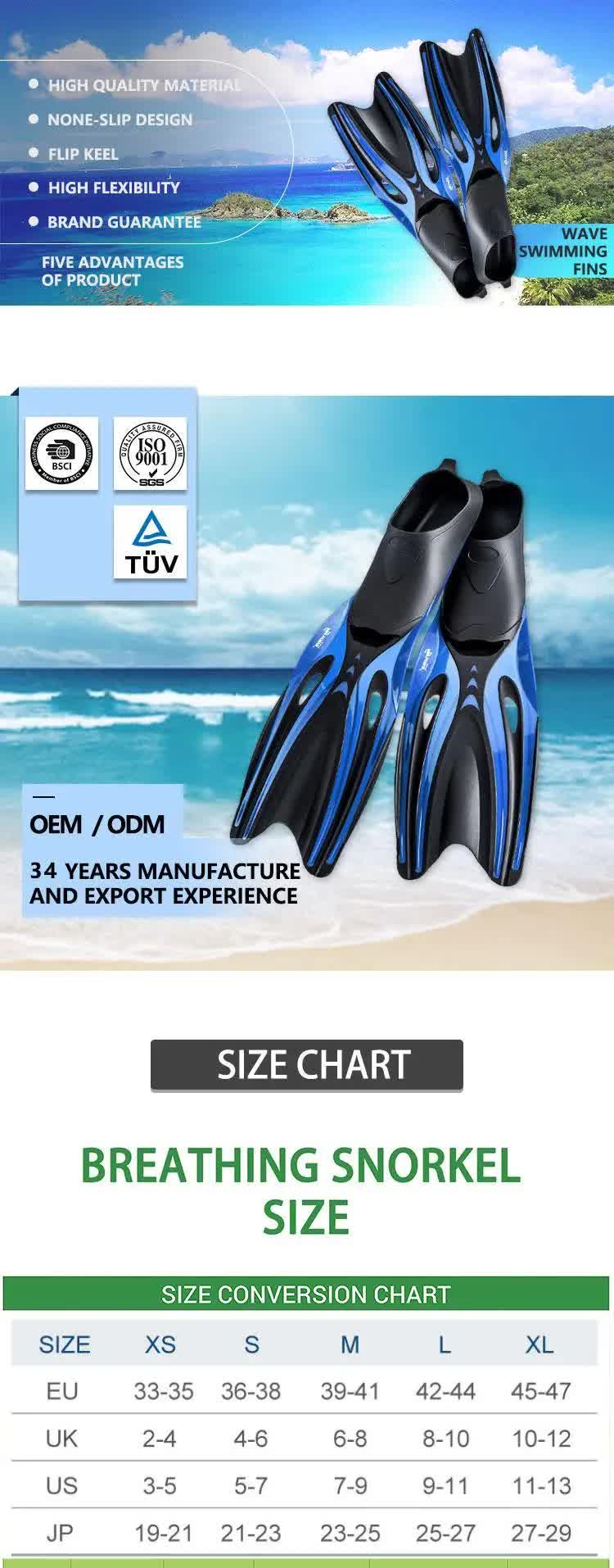 S Blue Adult Professional TPR Swim Fins - Rubber Snorkeling Flippers for Diving and Free Swimming