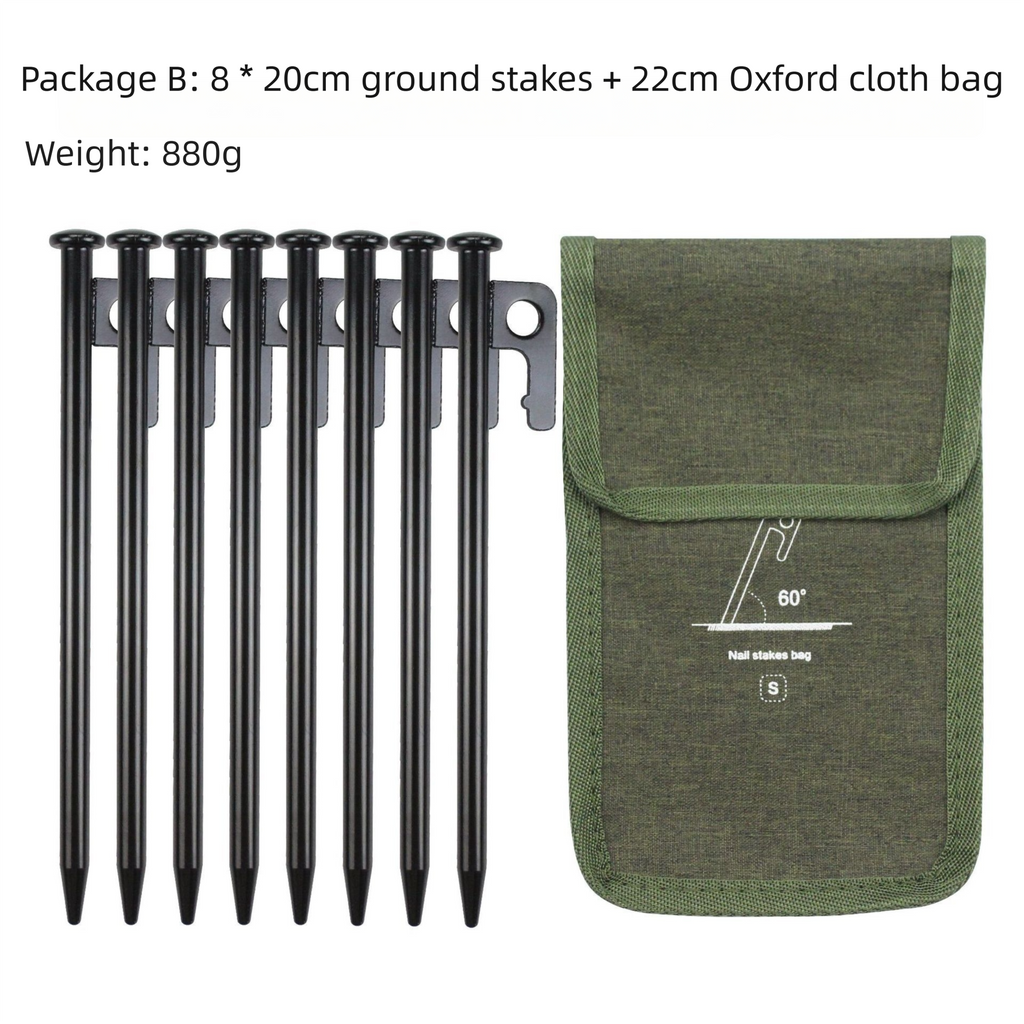 2pc Heavy-Duty 20cm Tent Stakes Kit (8 Pegs/pc) with Carry Bag