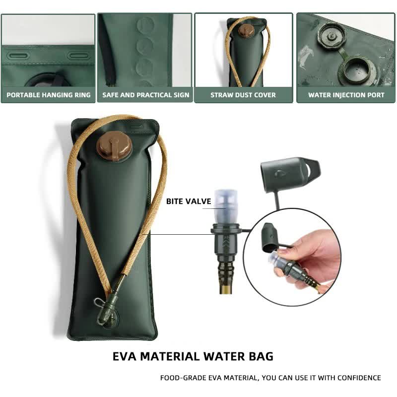 Outdoor Khaki 3L Hydration Bladder for Running & Cycling - Eco-Friendly PEVA Material Water Reservoir Pack Insert with Bite Valve & 93CM Water Pipe