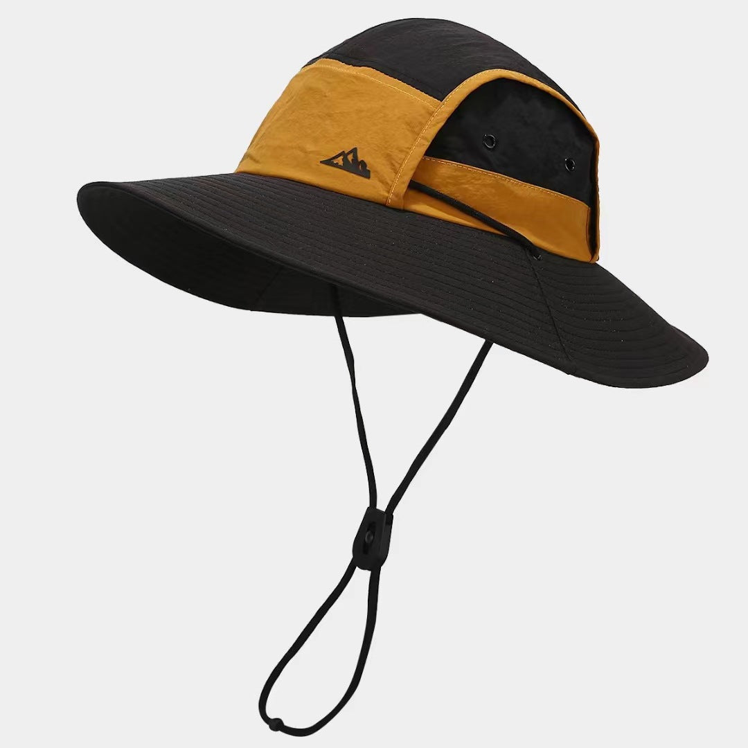 Black Quick-Dry Sun Protection Bucket Hat for Men - Breathable Outdoor Hiking & Fishing Cap with Wide Brim