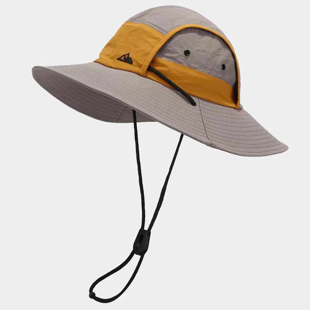 Light grey Quick-Dry Sun Protection Bucket Hat for Men - Breathable Outdoor Hiking & Fishing Cap with Wide Brim