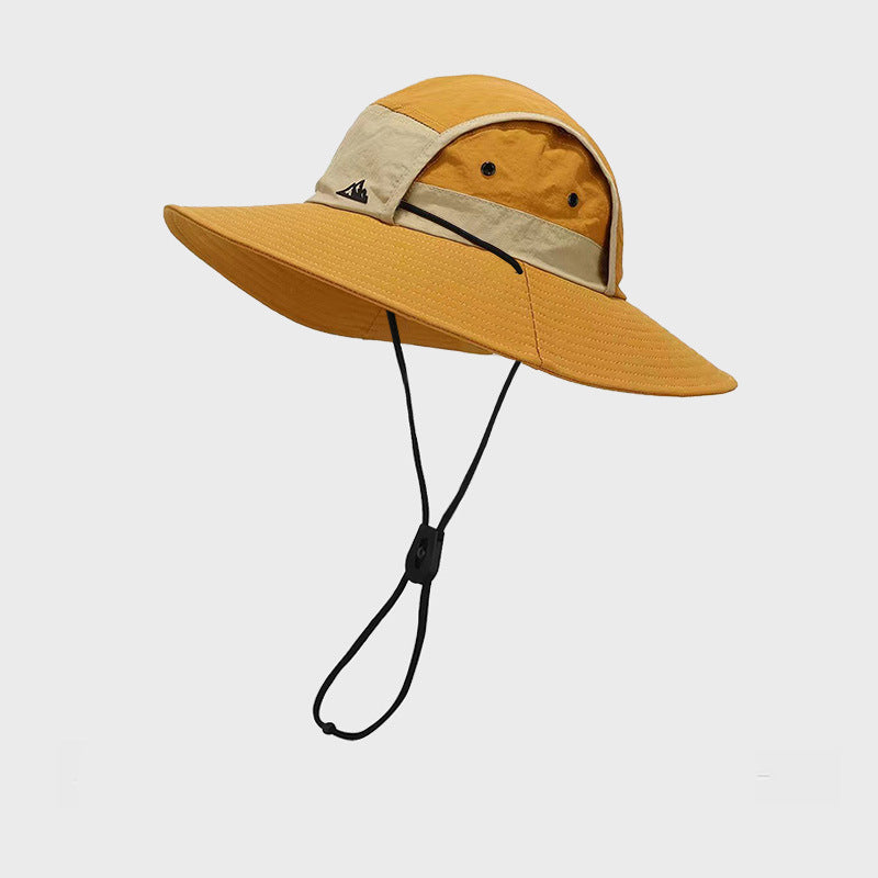 Orange Quick-Dry Sun Protection Bucket Hat for Men - Breathable Outdoor Hiking & Fishing Cap with Wide Brim