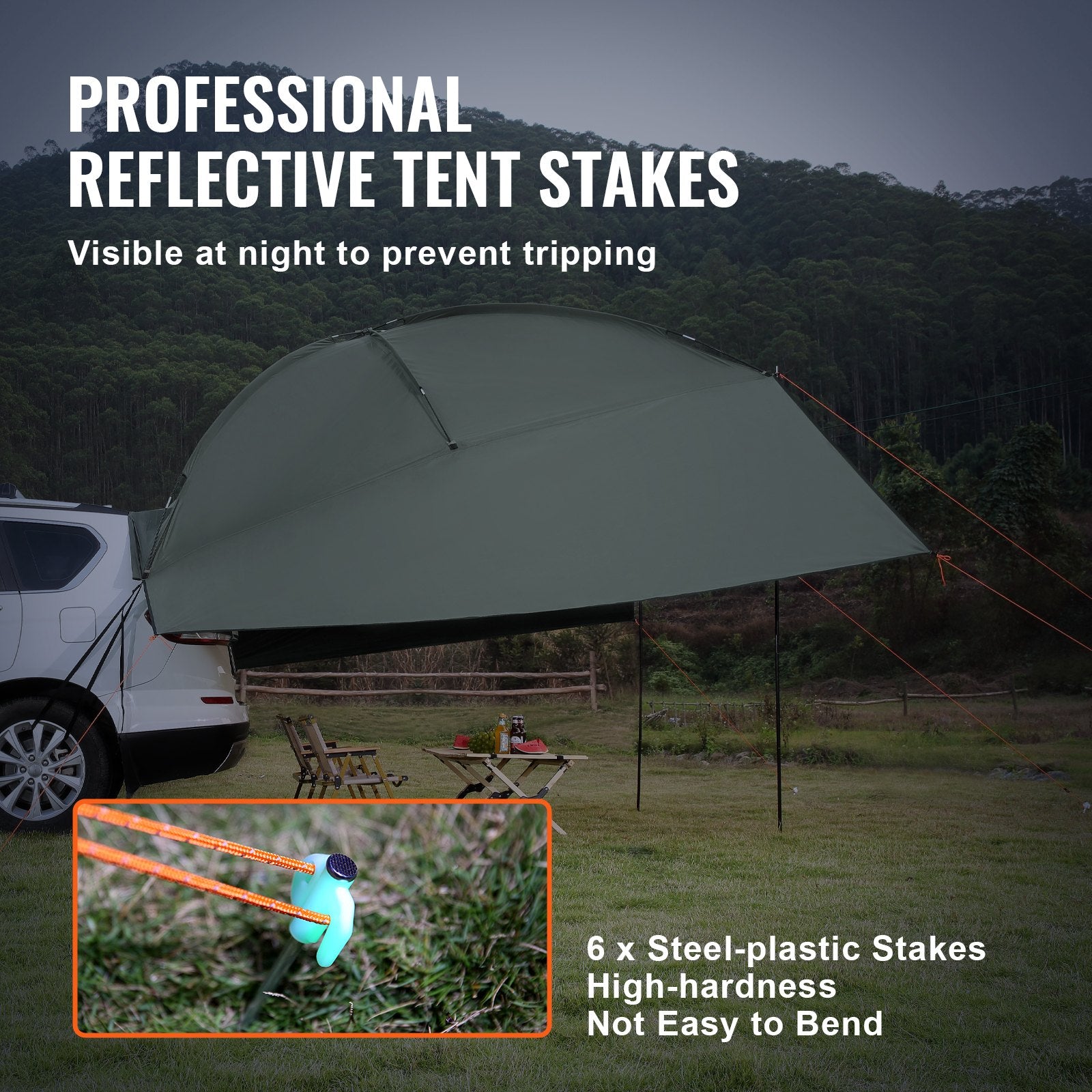 VEVOR Vehicle Awning, Large 10' x 7' Shade Coverage Car Side Awning, PU2000mm UV50+ Car Awning with Extended Side Canopies and Portable Storage Bag, Suitable for Truck, SUV, Van, Campers