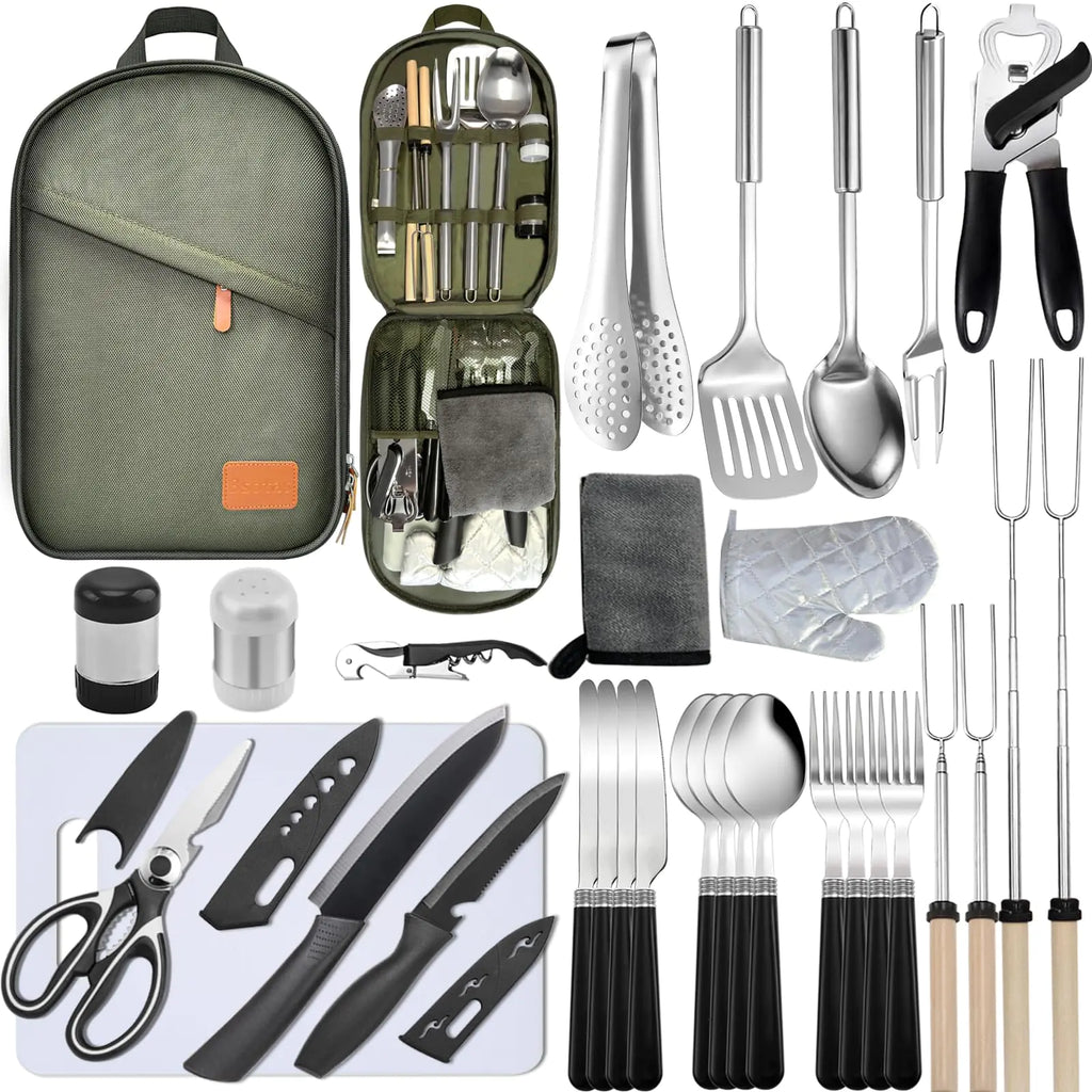 31-Piece Camping Cooking Set - Complete Outdoor Kitchen Utensils for RV, Tent & BBQ